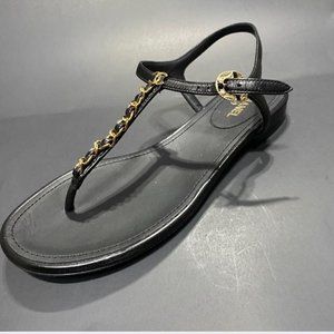 Chanel Black & Gold Chain Sandals, Size 38C (sz 8)